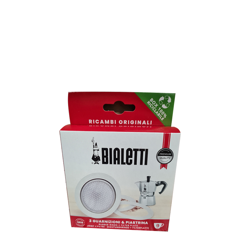 3 replacement gaskets + 1 filter for Bialetti Moka Express 9 cups